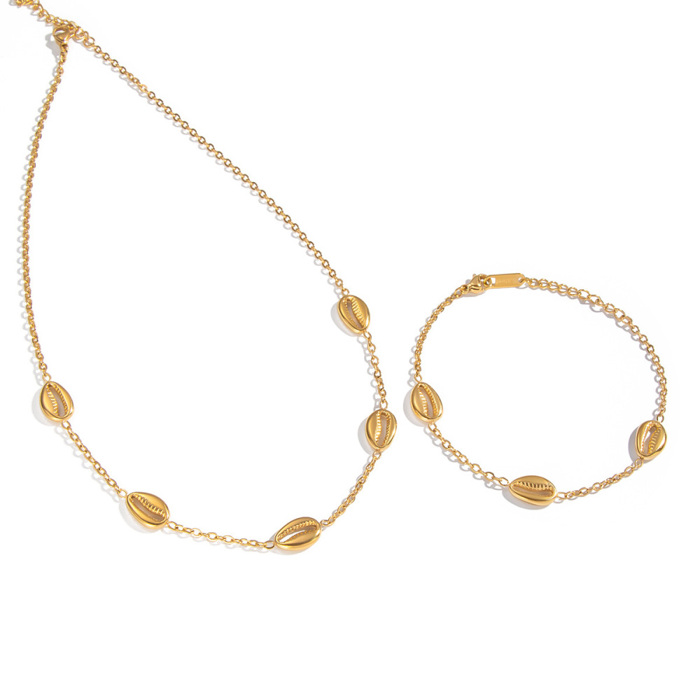 Ensembles De Bijoux Décontractés Pour Femmes En Acier Inoxydable Imperméable Couleur Or, Motif Conque Image5