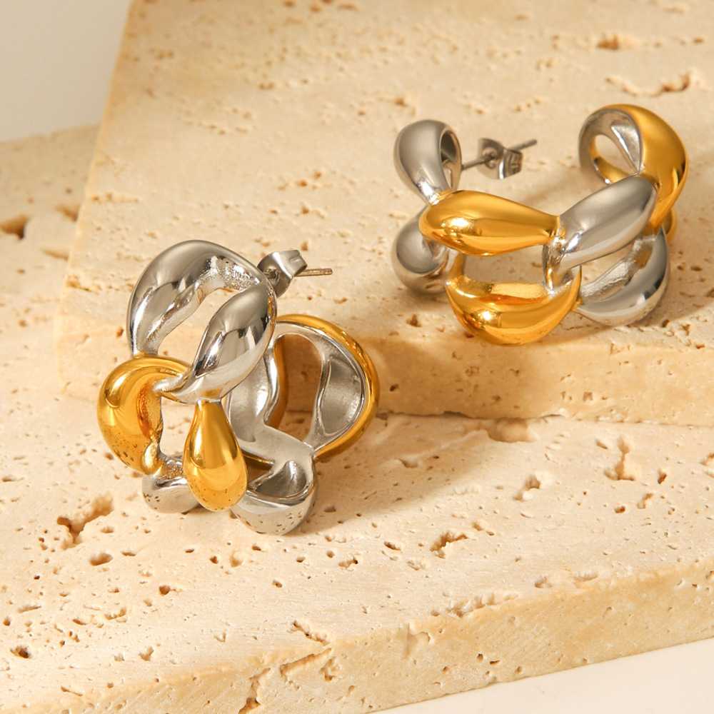1 Paire De Boucles D'Oreilles À Tige Pour Femme, Forme Irrégulière, Couleurs Or Et Argent Mélangées Image4