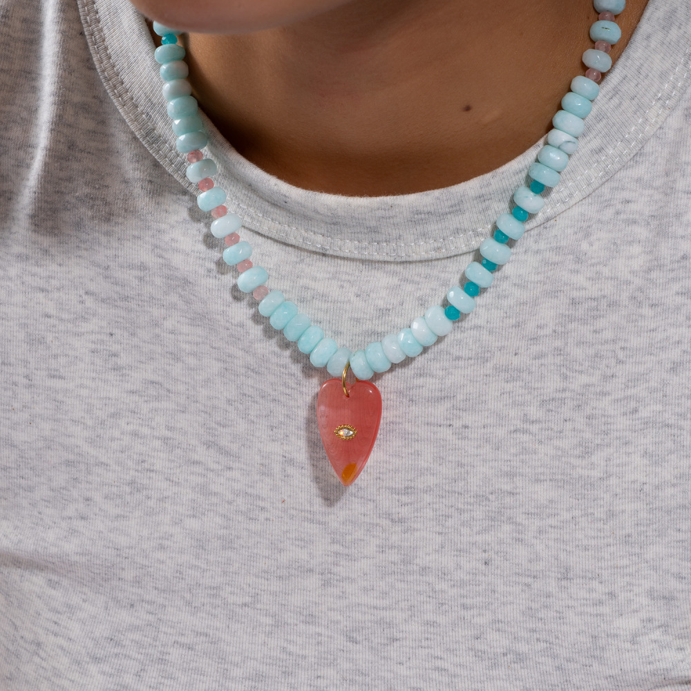 Collier De Perles Romantique En Acier Inoxydable Doré, Imperméable, Avec Cœur Et Pierre Naturelle (1 Pièce) h5Image5