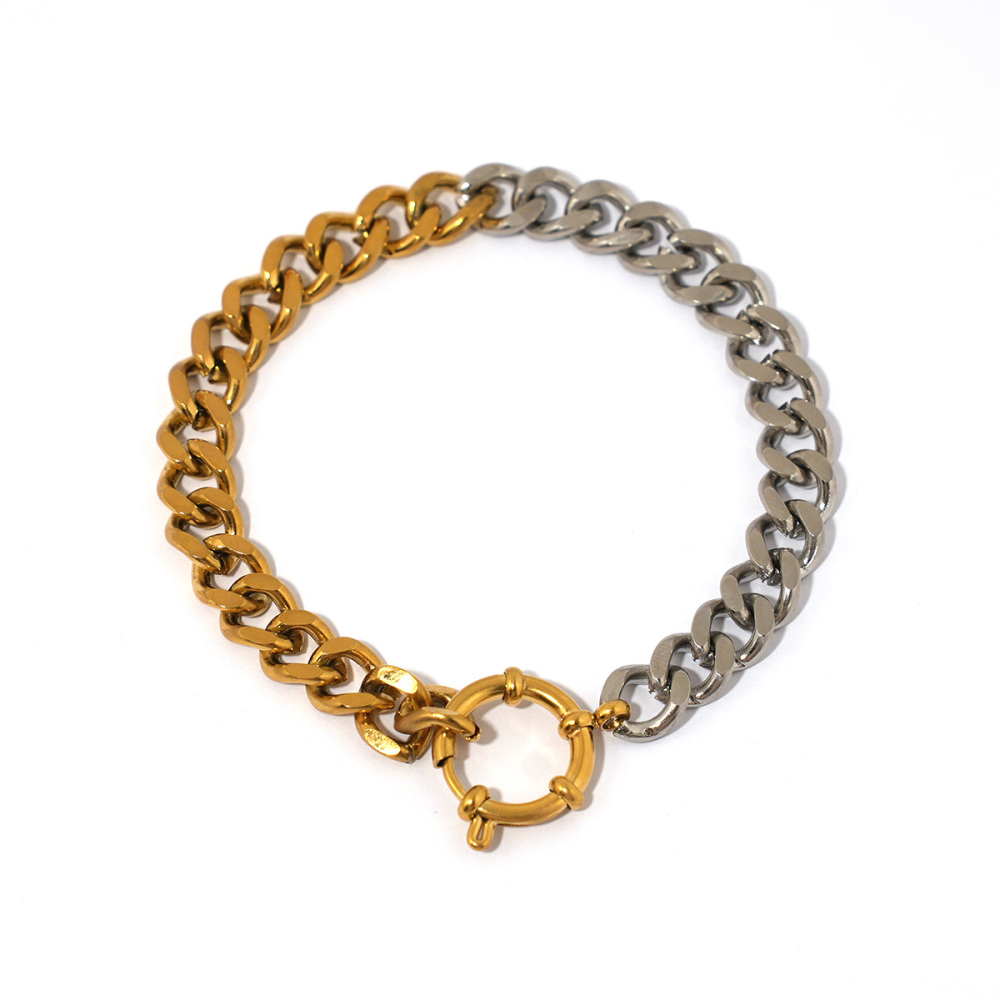 Bracelet Chaîne Femme Étanche En Acier Inoxydable, Coloris Or Et Argent, 1 Pièce.