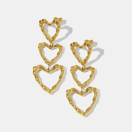 Boucles d'oreilles pendantes en forme de cœur, en acier inoxydable étanche, couleur or