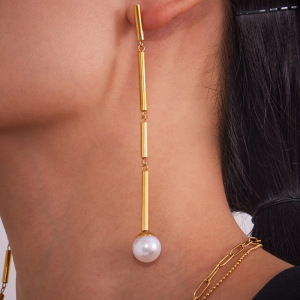 Boucles D'Oreilles Pendantes Pour Femme, Style Classique, En Acier Inoxydable, Étanches, Couleur Or (1 Pièce). h5 Image2
