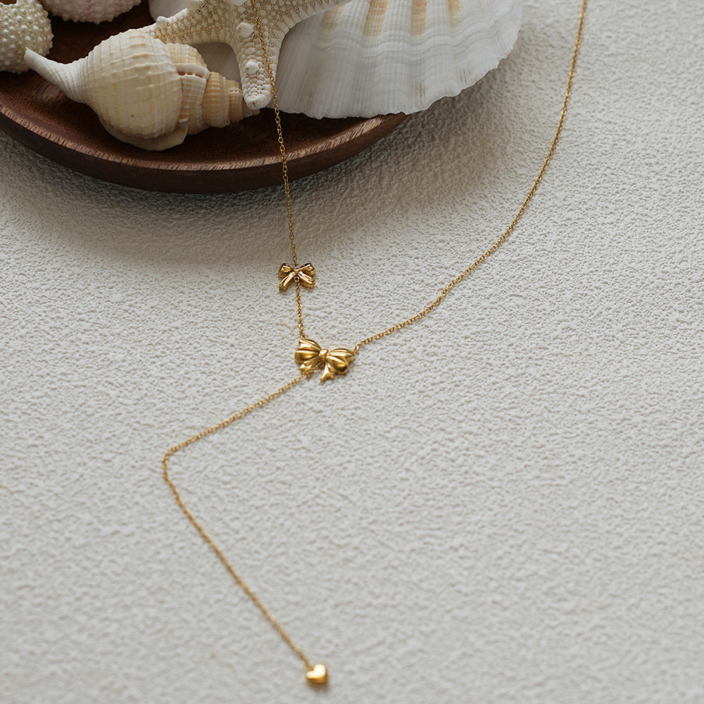 Collier Pendentif Femme En Acier Inoxydable Doré, Orné D'Un Nœud Papillon (1 Pièce) h5Image5