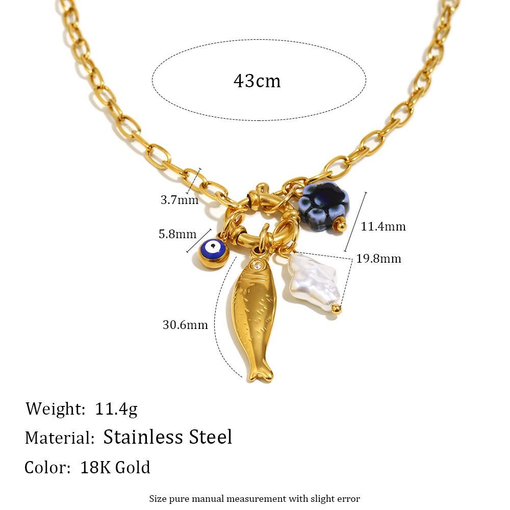 Collier Pendentif Femme En Acier Inoxydable Doré, Motif Poisson Fantaisie (1 Pièce) Image2