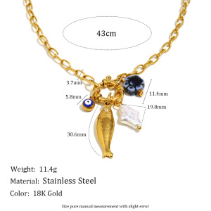 Collier Pendentif Femme En Acier Inoxydable Doré, Motif Poisson Fantaisie (1 Pièce) h5 Image2