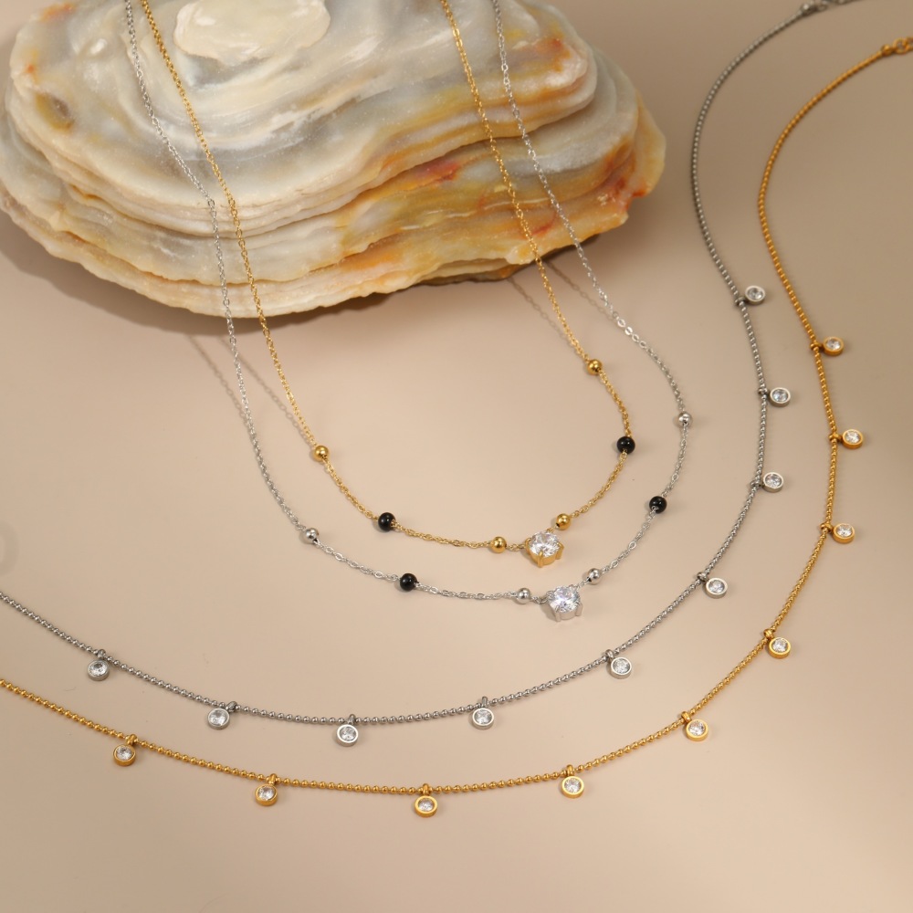 Collier Chaîne Femme Simple Et Élégant En Acier Inoxydable Imperméable, Forme Ronde Ou Rectangulaire (1 Pièce) Image3