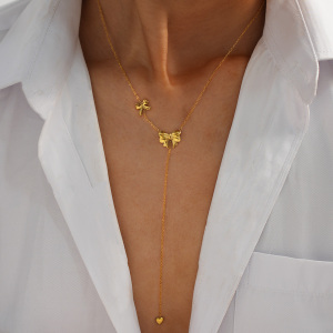 Collier Pendentif Femme En Acier Inoxydable Doré, Orné D'Un Nœud Papillon (1 Pièce) h5 Image4