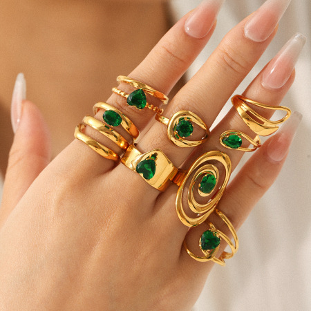 Bague pour femme en acier inoxydable doré, imperméable, de forme irrégulière et ornée d'un zircon, ornée d'une pierre précieuse.
