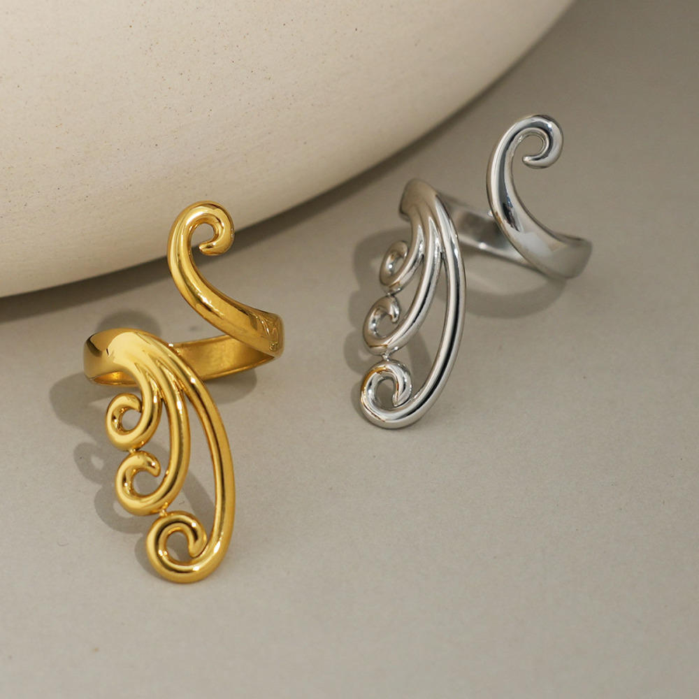 Bague Tendance En Acier Inoxydable Doré, Forme Simple Et Irrégulière (1 Pièce), Étanche. Image5