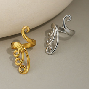 Bague Tendance En Acier Inoxydable Doré, Forme Simple Et Irrégulière (1 Pièce), Étanche. h5 Image5