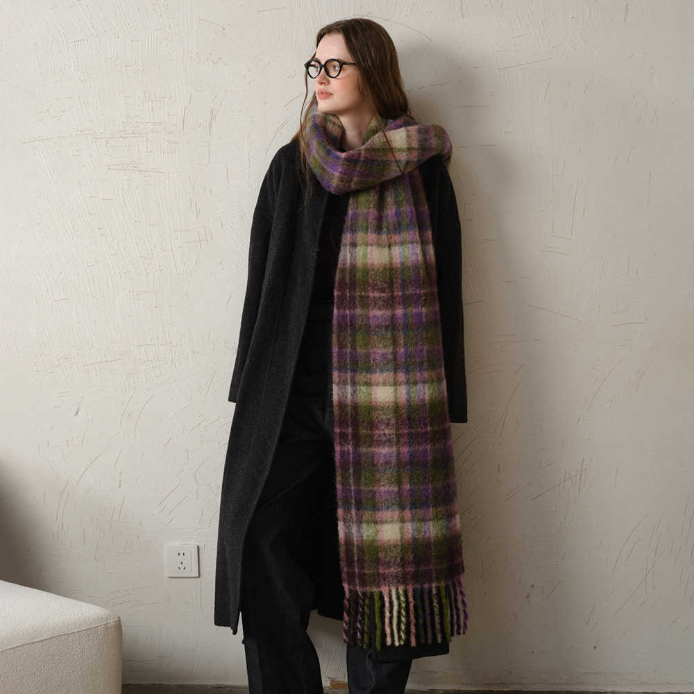 Écharpe D'Hiver Classique À Carreaux En Polyester Pour Femme, 1 Pièce Image3