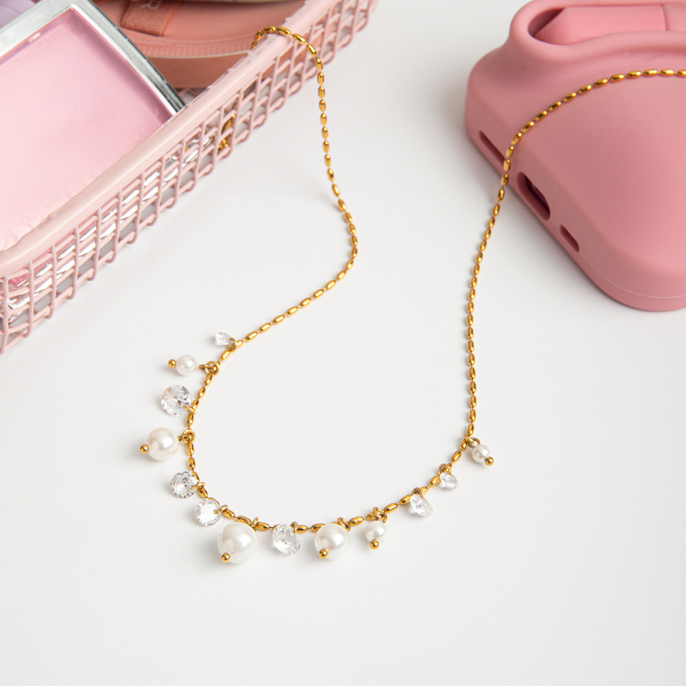 Collier Pendentif Élégant Pour Femme, En Acier Inoxydable Doré, Avec Pompon (1 Pièce) Image6