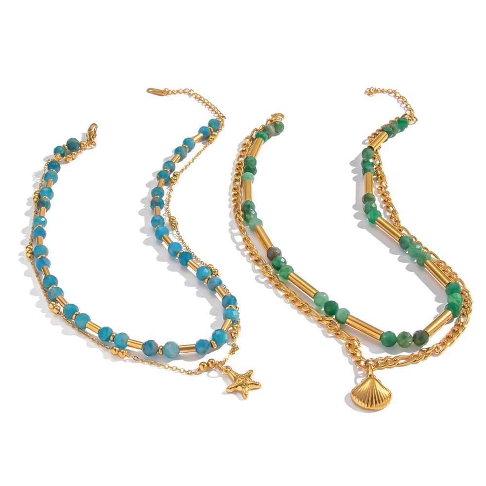 Collier En Acier Inoxydable Étanche Couleur Or Avec Perles De Pierre Naturelle (1 Pièce) Image6