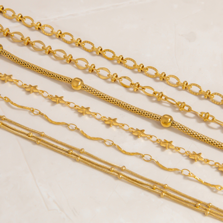 Bracelet chaîne simple en acier inoxydable étanche couleur or pour femme (1 pièce) 2