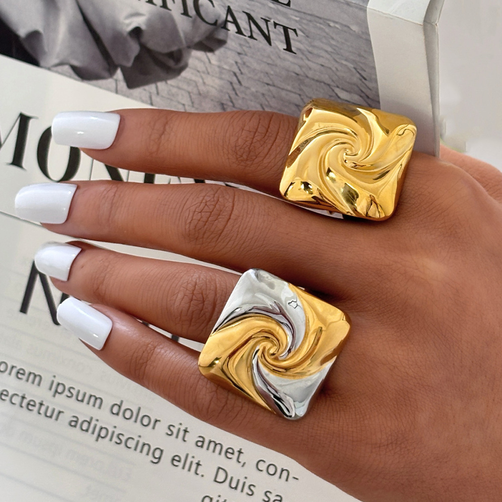 Bague Femme Simple, Rétro, Rectangulaire, En Acier Inoxydable Étanche (1 Pièce) Image3