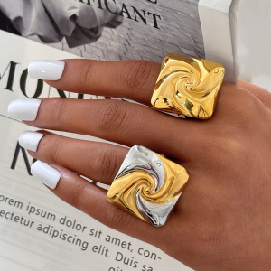 Bague Femme Simple, Rétro, Rectangulaire, En Acier Inoxydable Étanche (1 Pièce) h5 Image3