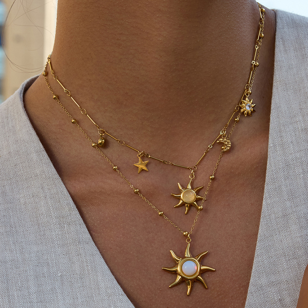 Ensembles De Bijoux Pour Femmes Classic Sun En Acier Inoxydable Étanche Couleur Or h5Image8