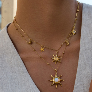 Ensembles De Bijoux Pour Femmes Classic Sun En Acier Inoxydable Étanche Couleur Or h5 Image8