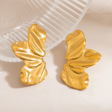 1 paire de boucles d'oreilles puces pour femme, en acier inoxydable, couleur or, avec motif floral simple. 2