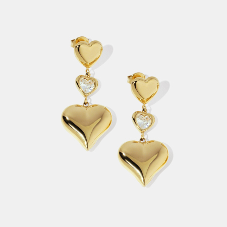 Boucles d'oreilles pendantes en forme de cœur, en acier inoxydable étanche, couleur or, avec zircon.
