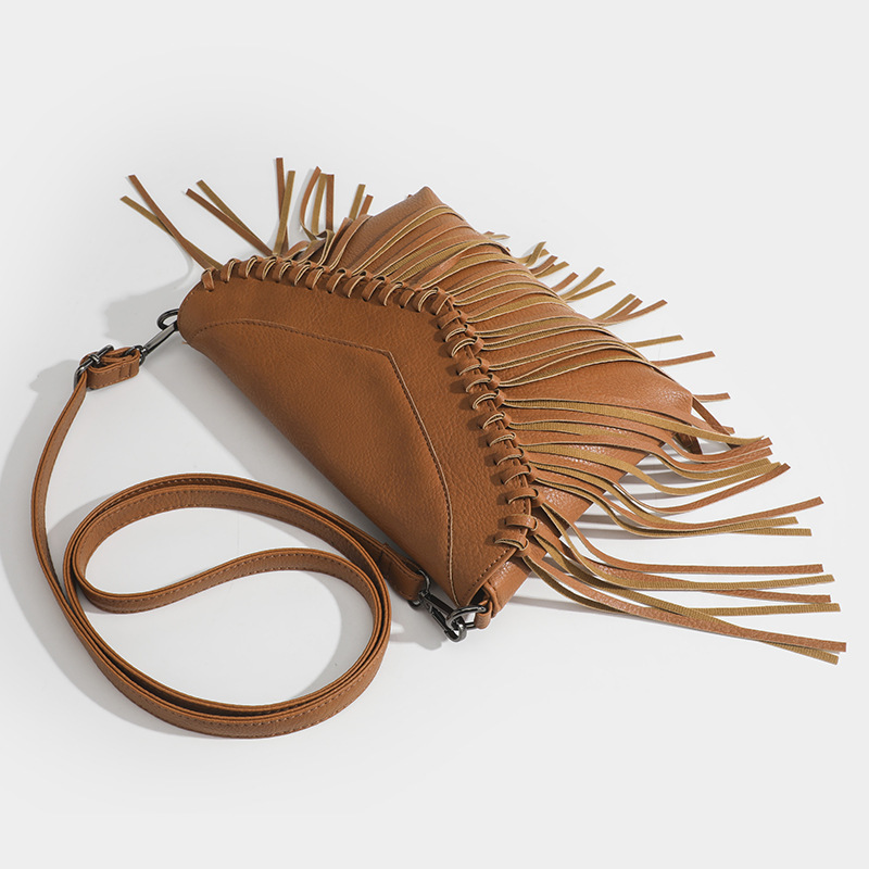 Sac À Bandoulière Vintage En Pu Pour Femme, 1 Pièce, Avec Pompon Image4