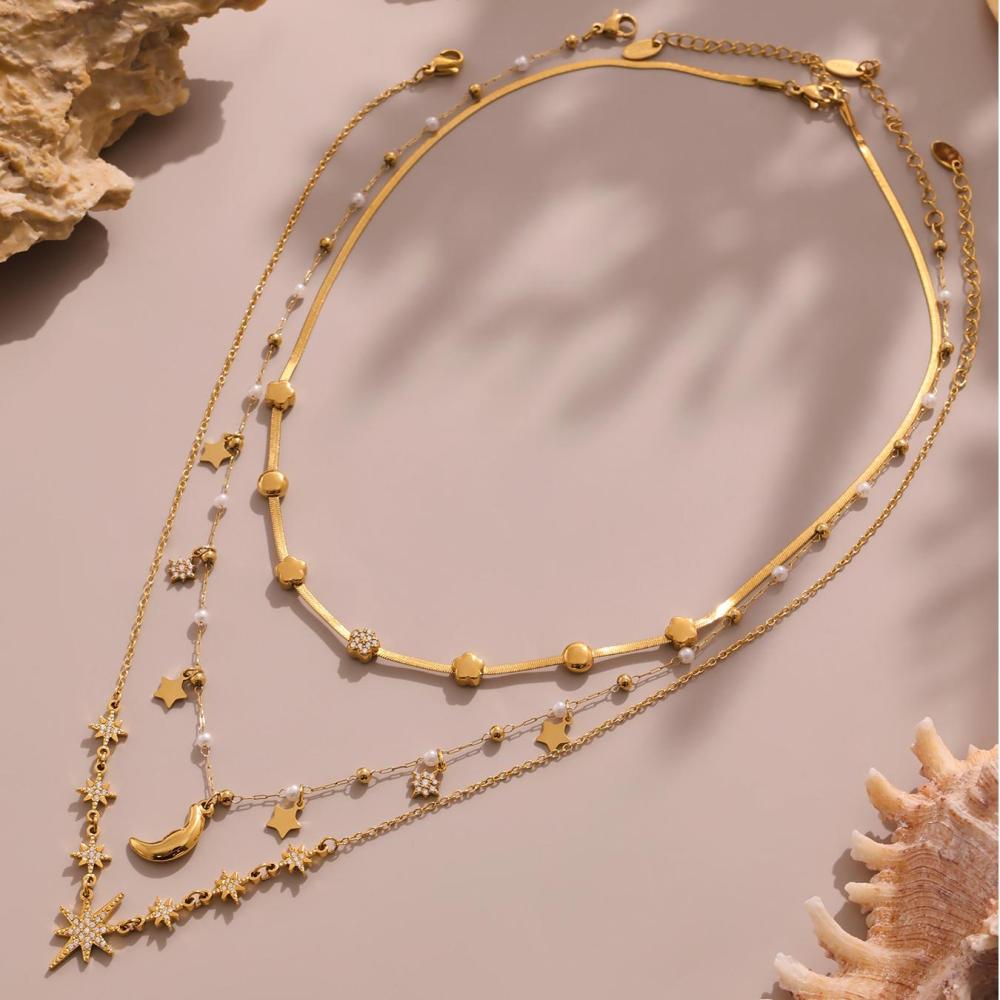 Collier Pendentif Femme Luxueux En Acier Inoxydable Doré, Orné D'Une Étoile (1 Pièce) Image8