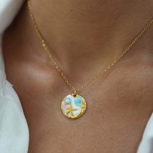 Collier Pendentif Femme 1 Pièce En Acier Inoxydable Étanche Couleur Or, Motif Cercle Océanique h5 Image4