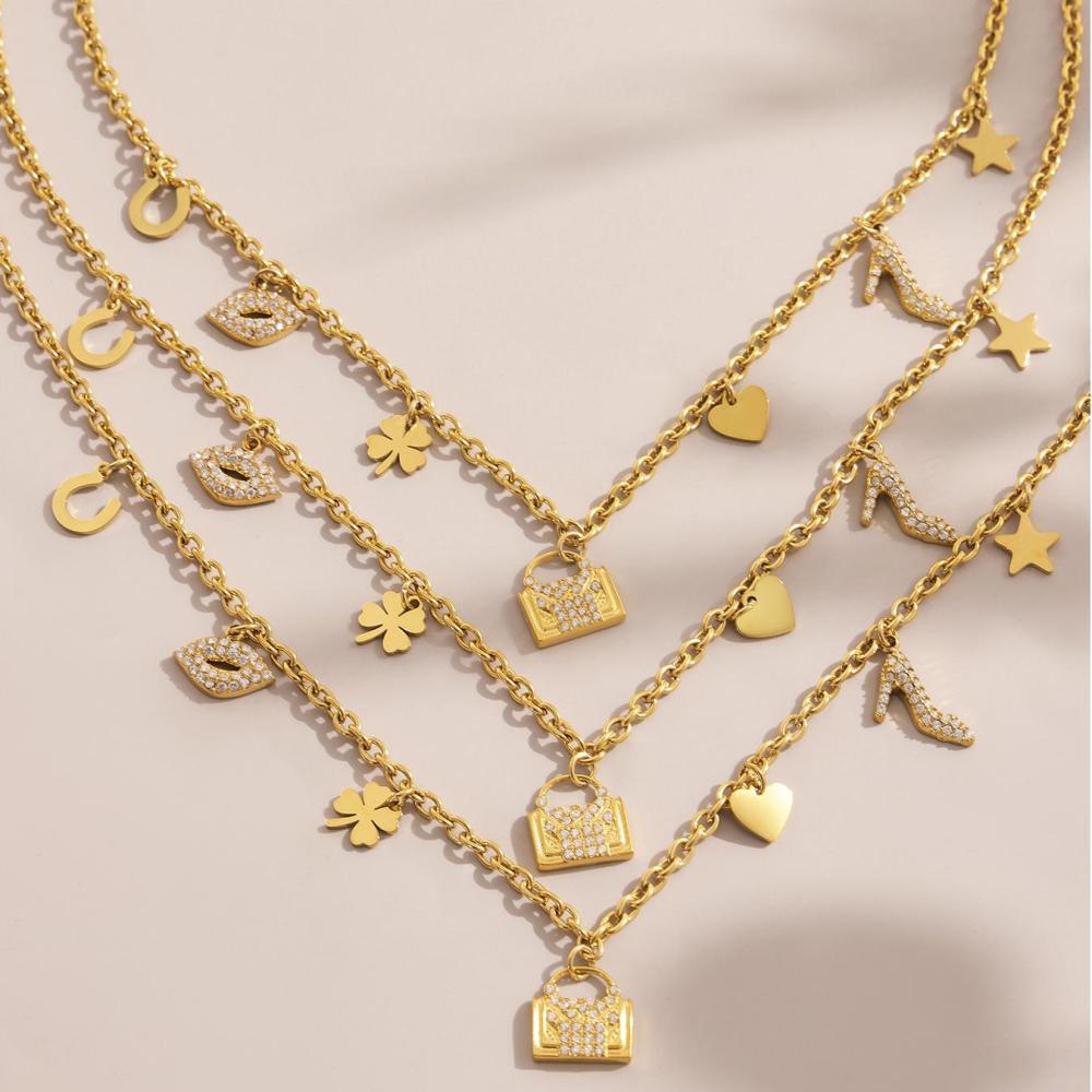 Ensembles De Bijoux Pour Femmes En Acier Inoxydable Imperméable, Motif Cœur Et Trèfle, Couleur Or. Image5