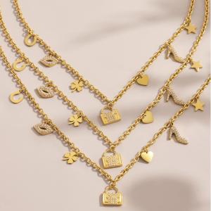 Ensembles De Bijoux Pour Femmes En Acier Inoxydable Imperméable, Motif Cœur Et Trèfle, Couleur Or. h5 Image5