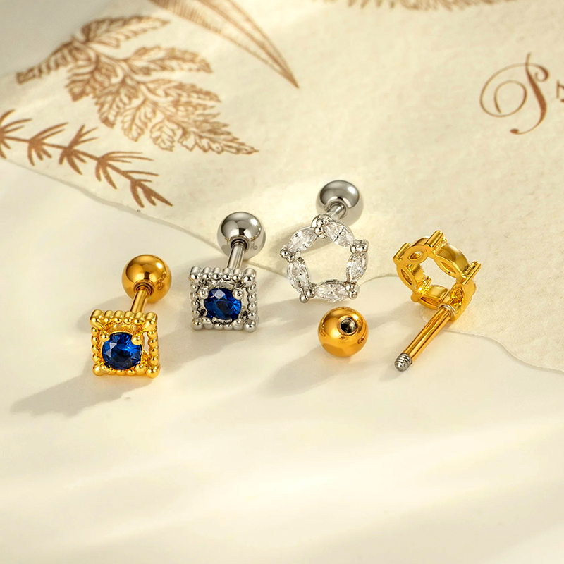 Boucle D'Oreille Piercing En Forme De Cœur, Étoile, Cuivre, Or Et Zircon Image3
