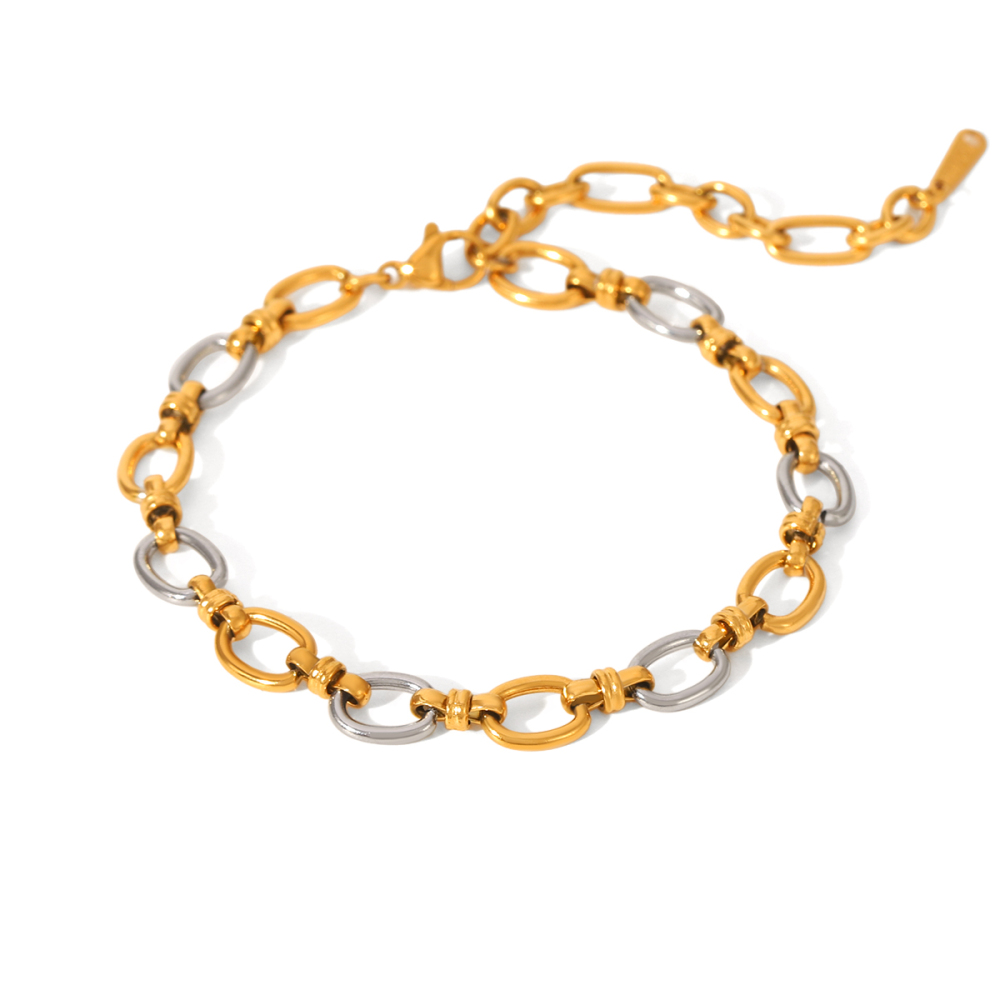 Bracelet Chaîne Étanche Pour Femme, En Acier Inoxydable, Coloris Or Et Argent (1 Pièce). 