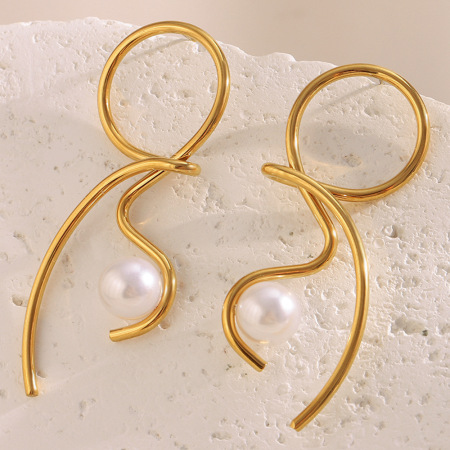 Boucles d'oreilles pendantes pour femme, en acier inoxydable doré, imperméables, de forme irrégulière (1 paire).