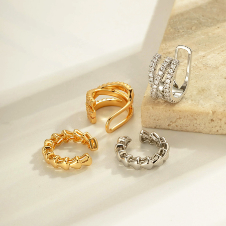 1 pièce de manchettes d'oreilles en cuivre doré et zircon