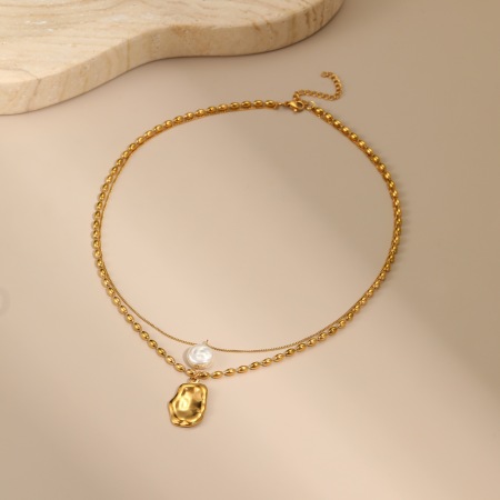 Collier à plusieurs rangs pour femme, simple, élégant et de forme irrégulière, en acier inoxydable étanche (1 pièce) 2