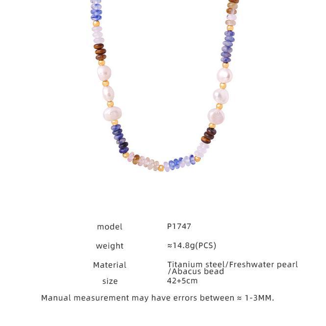 Collier De Perles Élégant Pour Femme, En Acier Inoxydable Imperméable, Couleur Or, Avec Pierres Naturelles (1 Pièce) h5Image2