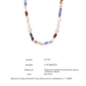 Collier De Perles Élégant Pour Femme, En Acier Inoxydable Imperméable, Couleur Or, Avec Pierres Naturelles (1 Pièce) h5 Image2