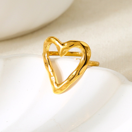 Bague romantique simple en forme de cœur, en acier inoxydable étanche couleur or, pour femme.