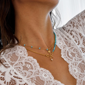 Collier À Plusieurs Rangs Pour Femme, Orné D'Un Nœud Papillon Élégant, En Acier Inoxydable Imperméable Et Couleur Or (1 Pièce) h5 Image4