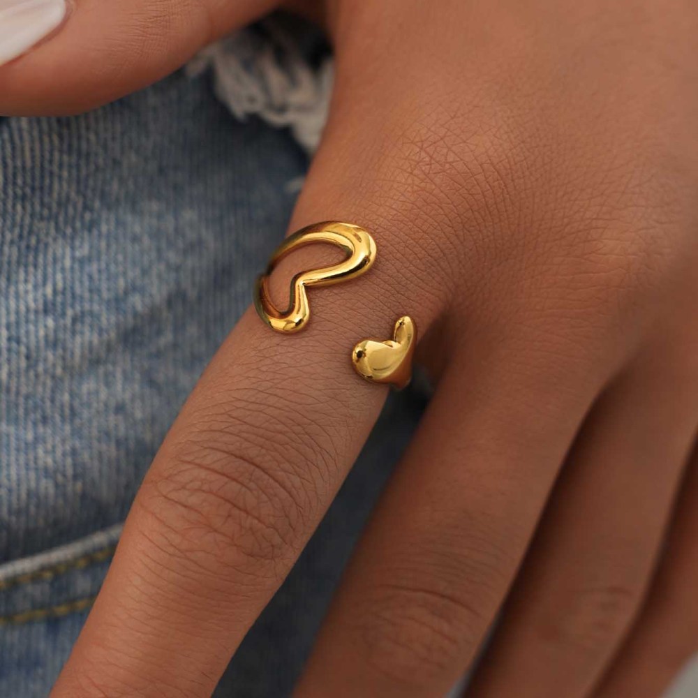 Bague Femme Simple, Ajourée, En Acier Inoxydable Étanche Couleur Or (1 Pièce) Image5