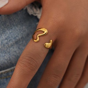 Bague Femme Simple, Ajourée, En Acier Inoxydable Étanche Couleur Or (1 Pièce) h5 Image5