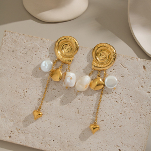 Boucles D'Oreilles Pendantes En Acier Inoxydable Doré, Étanches, En Forme De Coquillage (1 Paire) h5 Image3