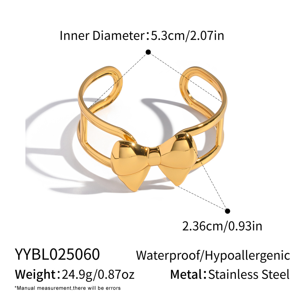 Bracelet Manchette En Acier Inoxydable Doré, Étanche, Avec Nœud Papillon (1 Pièce). 