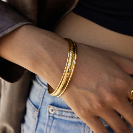Ensembles de bijoux pour femmes en acier inoxydable imperméable, couleur or, motif martelé simple