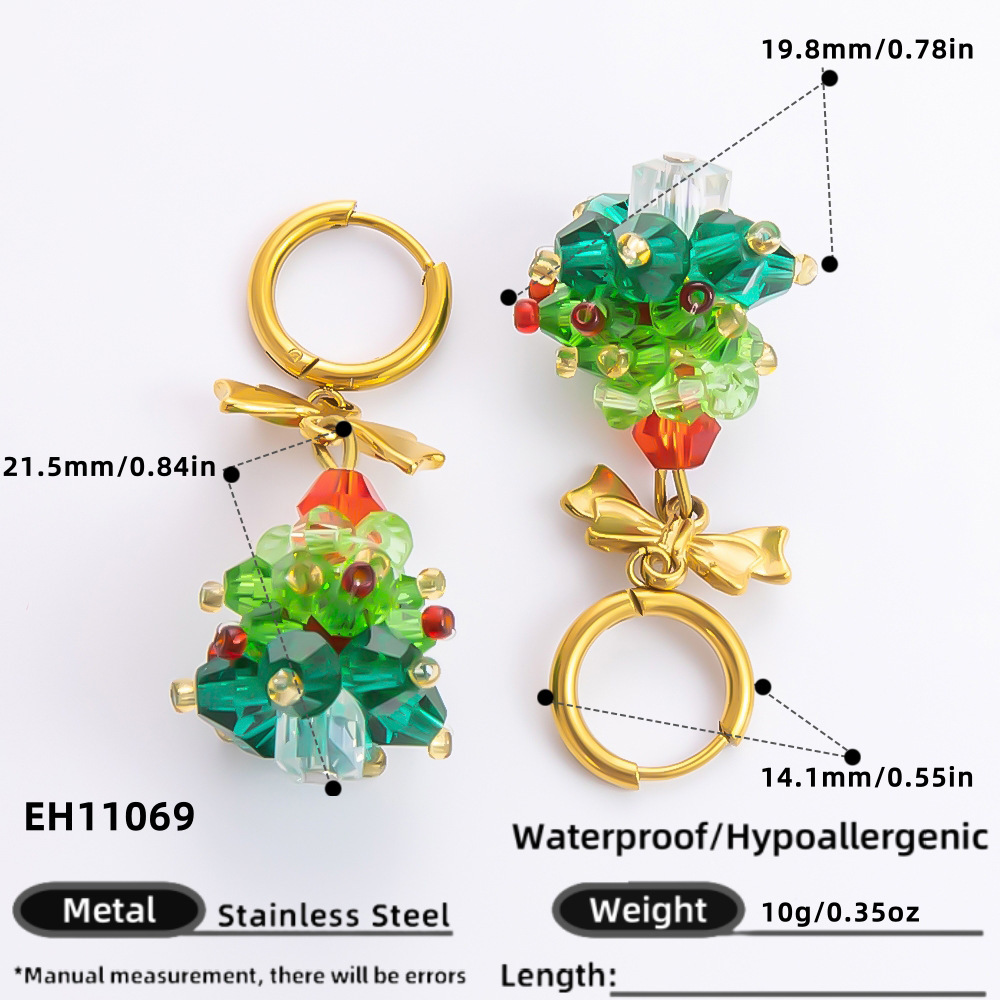 Boucles D'Oreilles Pendantes Pour Femme, Motif Plante De Noël Classique, En Acier Inoxydable Étanche (1 Paire) 