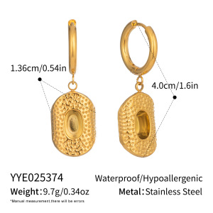 1 Paire De Boucles D'Oreilles Pendantes Ethniques En Acier Inoxydable Doré, Imperméables, À Motif Martelé h5