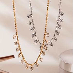 Ensembles De Bijoux Pour Femmes En Acier Inoxydable Imperméable, Ornés De Zircon Et D'Un Pompon En Forme De Cœur Romantique h5 Image2