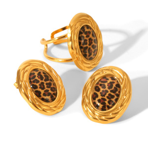 1 Paire De Boucles D'Oreilles Puces En Acier Inoxydable Doré, Imprimé Léopard h5 Image6