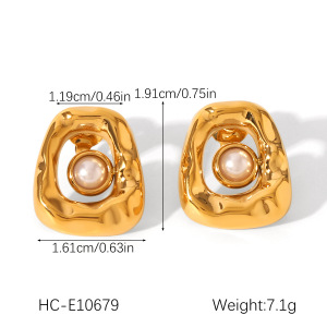 1 Paire De Boucles D'Oreilles Puces Luxueuses Pour Femme, En Acier Inoxydable Doré, De Forme Irrégulière Et Ornées De Fleurs. h5 Image2