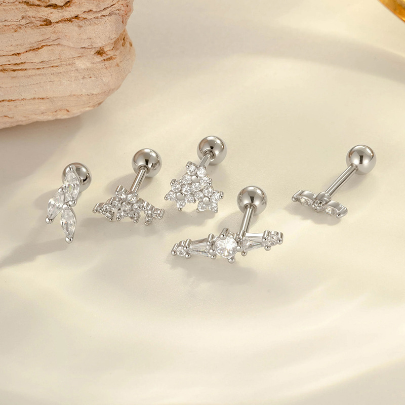 Boucles D'Oreilles Percées Délicates En Forme De Fleur, Couleur Cuivre Et Or, Zircone, Pour Femme, 1 Pièce Image5