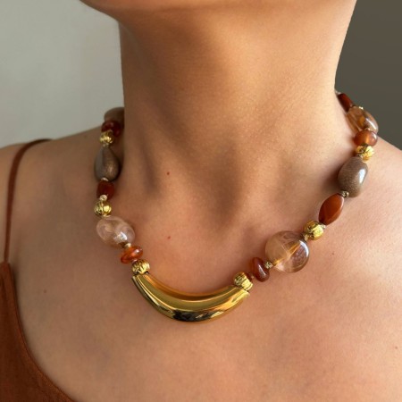 Collier de perles en résine et pierre naturelle, 1 pièce